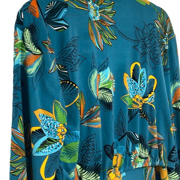 Floral Teal Two-Piece Dress with Long Sleeve Top By Iman Size L #D-6-6-0 - Picture 7 of 15